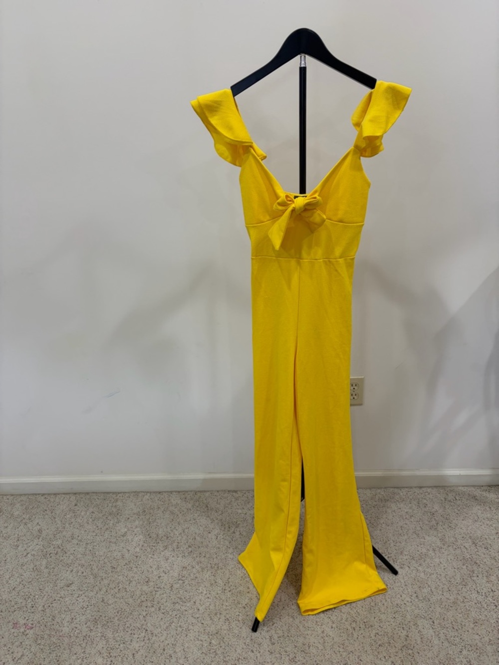 Bright Yellow Ruffled-Strap Jumpsuit with Front Tie